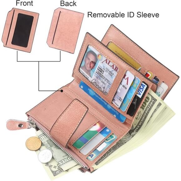 New Small Compact Women Wallet RFID Blocking Genuine Leather Bifold Purse - Picture 2 of 6